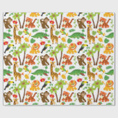 サファリ動物とエキゾチックな植物の包装紙 ラッピングペーパー (フラット)