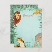 サファリ動物のアフリカの幼児の男の子の誕生会 サンキューカード (正面/裏面)