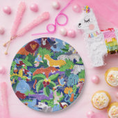 サファリ動物のカラフルパターン ペーパープレート (パーティー)