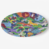 サファリ動物のカラフルパターン ペーパープレート (アングル)