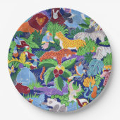 サファリ動物のカラフルパターン ペーパープレート (正面)
