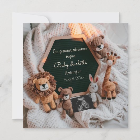 サファリ動物のソーシャルメディア妊娠の発表 招待状 (正面)