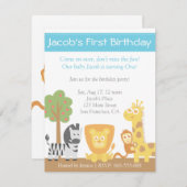 サファリ動物のテーマの最初誕生会 招待状 (正面/裏面)