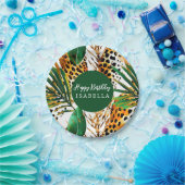 サファリ動物のファープリント＆パームリーフ ボーホー ペーパープレート (パーティー)