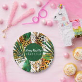 サファリ動物のファープリント＆パームリーフ ボーホー ペーパープレート (パーティー)