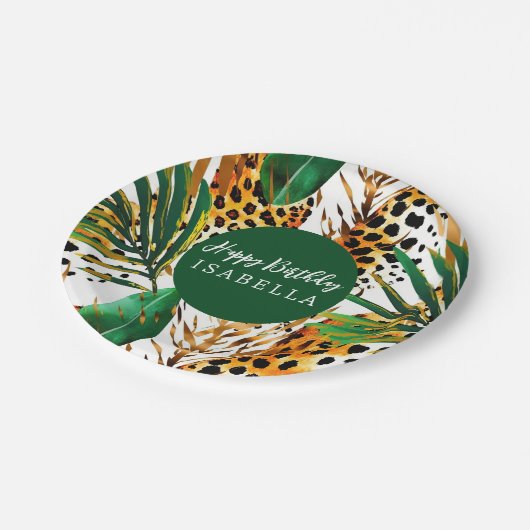 サファリ動物のファープリント＆パームリーフ ボーホー ペーパープレート (アングル)