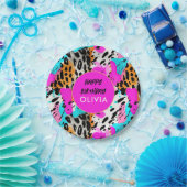 サファリ動物のファー プリント パターン ブライト ネオン ペーパープレート (パーティー)