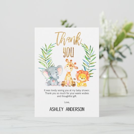 サファリ動物のベビーシャワーのサンキューカード 招待状 (スタンド正面)