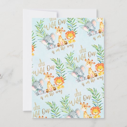 サファリ動物のベビーシャワーのサンキューカード 招待状 (裏面)