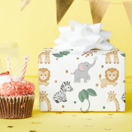 サファリ動物のベビーシャワーまたは誕生日 ラッピングペーパー