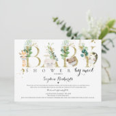 サファリ動物のベビーシャワーを郵送緑の金ゴールド 招待状 (スタンド正面)