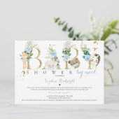 サファリ動物のベビーシャワーを郵送緑の金ゴールド 招待状 (スタンド正面)