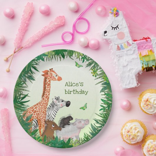 サファリ動物のラウンド誕生日パーティー紙プレート ペーパープレート (パーティー)