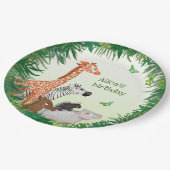 サファリ動物のラウンド誕生日パーティー紙プレート ペーパープレート (アングル)