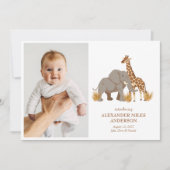 サファリ動物の写真新生児発表 招待状 (正面)