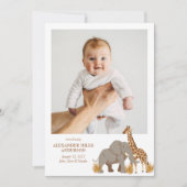 サファリ動物の写真新生児発表 招待状 (正面)