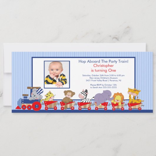 サファリ動物の列車の誕生日の招待状 招待状 (正面)