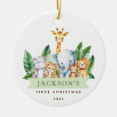 サファリ動物の初めてのクリスマス セラミックオーナメント (正面)