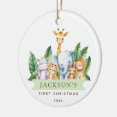 サファリ動物の初めてのクリスマス セラミックオーナメント (左)
