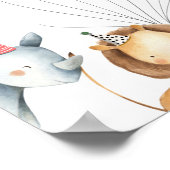 サファリ動物の女の子の指紋ゲストブック誕生日 ポスター (角)