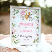 サファリ動物の女の子の誕生日パーティー歓迎のサイン ポスター