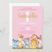 サファリ動物の女の子の誕生日招待状、ピンク任意の年齢。 招待状 (正面/裏面)