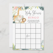 サファリ動物の女の子の赤ちゃんシャワービンゴゲーム 招待状 (正面)