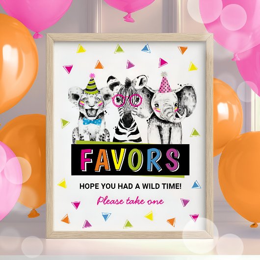 サファリ動物の好意サイン誕生日パーティー ポスター