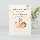 サファリ動物の子供パーティー招待状 招待状 (スタンド正面)