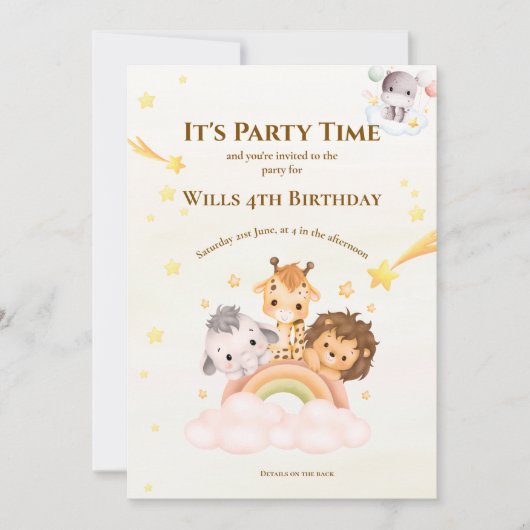 サファリ動物の子供パーティ招待状 招待状 (正面)