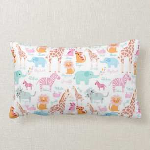 サファリ動物の子供部屋のプリント ランバークッション