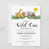 サファリ動物の小さな野生の1つの赤ちゃんシャワー 招待状 (正面)