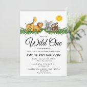 サファリ動物の小さな野生の1つの赤ちゃんシャワー 招待状 (スタンド正面)