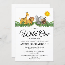 サファリ動物の小さな野生の1つの赤ちゃんシャワー 招待状