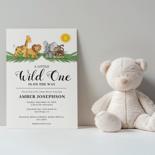 サファリ動物の小さな野生の1つの赤ちゃんシャワー 招待状