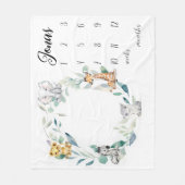 サファリ動物の少年のためのマイルストーンブランケット，水源 フリースブランケット (正面)