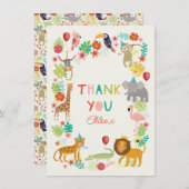 サファリ動物の感謝祭、カラフルで楽しいジャングルのテーマ サンキューカード (正面/裏面)