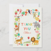 サファリ動物の感謝祭、カラフルで楽しいジャングルのテーマ サンキューカード (正面)
