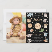 サファリ動物の最初の誕生日の男の子の写真の招待 招待状 (正面)