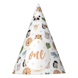 サファリ動物の最初の1歳の誕生日の男の子の紙ハット パーティーハット