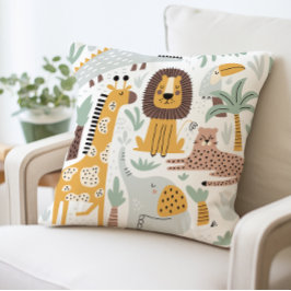 サファリ動物の枕、かわいいジャングル動物のクッション クッション
