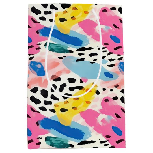 サファリ動物の毛皮のプリントパターカラフルンおもしろい ミディアムペーパーバッグ (正面)