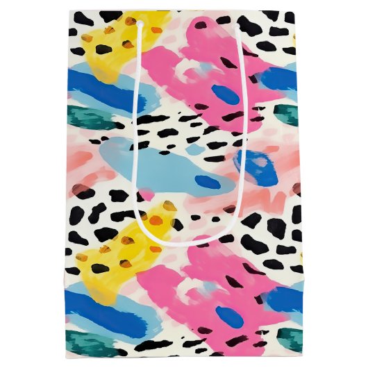 サファリ動物の毛皮のプリントパターカラフルンおもしろい ミディアムペーパーバッグ (裏面)