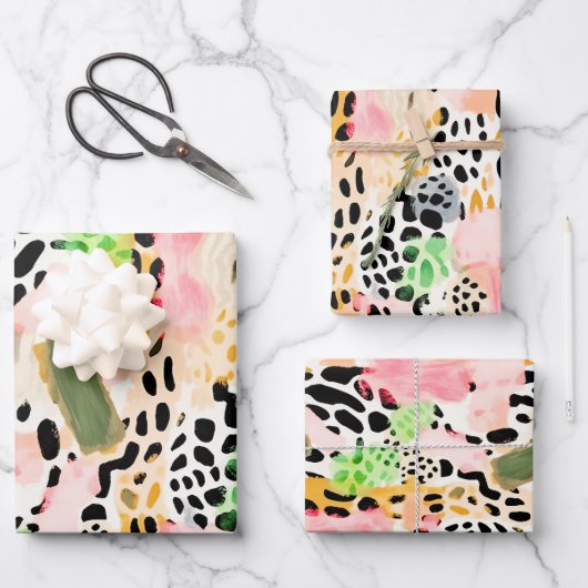 サファリ動物の毛皮のプリントパターカラフルン ラッピングペーパーシート (正面)