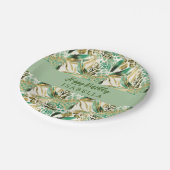 サファリ動物の毛皮のプリントパターンとパーム葉の ペーパープレート (アングル)
