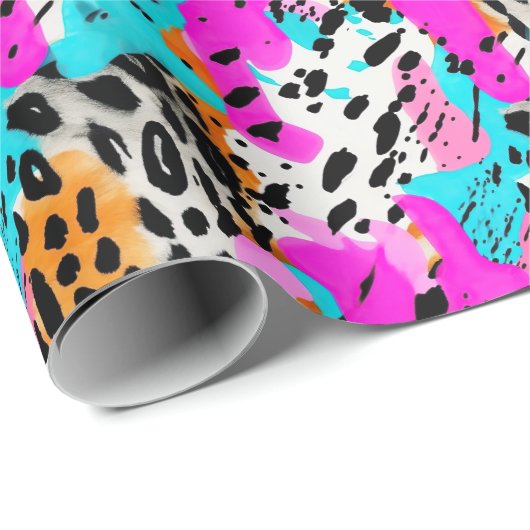 サファリ動物の毛皮のプリントパターンのネオンカラフル ラッピングペーパー (ロールコーナー)