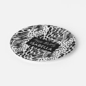 サファリ動物の毛皮のプリントパターン白黒 ペーパープレート (アングル)