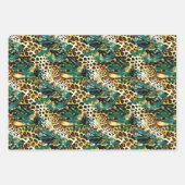 サファリ動物の毛皮のプリントパターン緑と金ゴールド ラッピングペーパーシート (正面3)