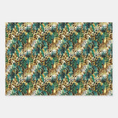 サファリ動物の毛皮のプリントパターン緑と金ゴールド ラッピングペーパーシート (正面2)