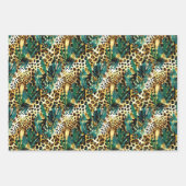サファリ動物の毛皮のプリントパターン緑と金ゴールド ラッピングペーパーシート (正面)